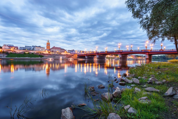 Beautiful evening panorama of Gorzow Wielkopolski with blue sky, Poland