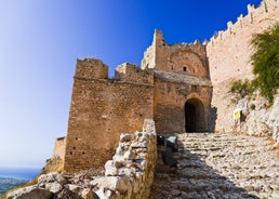 Photo of Heraion in Perachora with small beach, Loutraki, Greece.