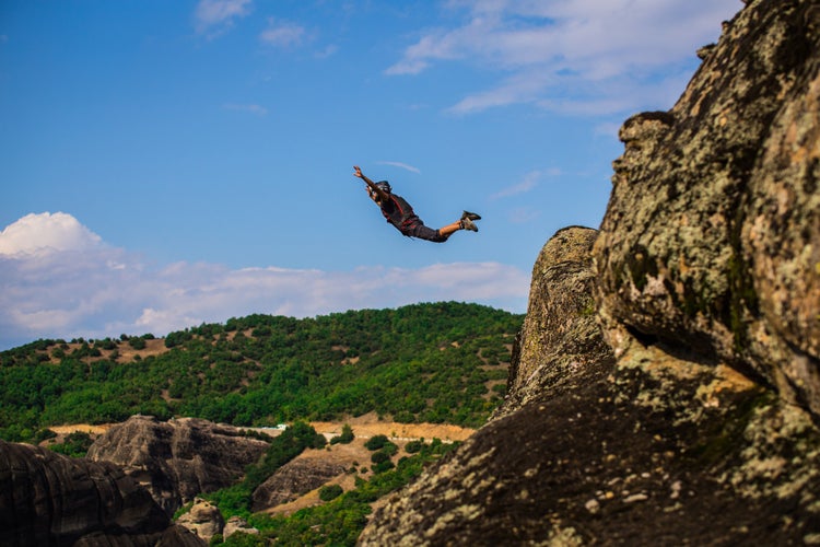 Photo of Basejumper in Kalamata Greece in action.