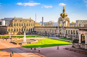 Photo of scenic summer view of the Old Town architecture with Elbe river embankment in Dresden, Saxony, Germany.