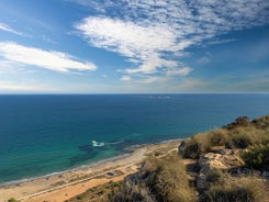 Photo of beautiful view of Santa Pola port and skyline in Alicante of Spain.