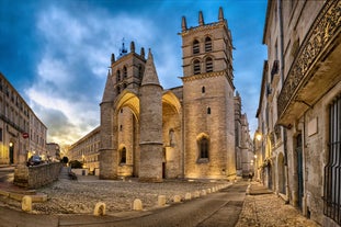 Photo of Old bridge and Saint Nazaire cathedral on the Orb river in Beziers, France.