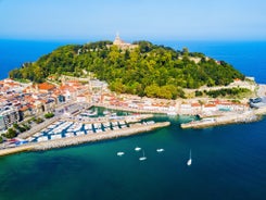 Photo of panoramic aerial view of San Sebastian (Donostia) on a beautiful summer day, Spain.