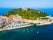 Monte Urgull mountain and port aerial panoramic view in San Sebastian or Donostia city in Spain.