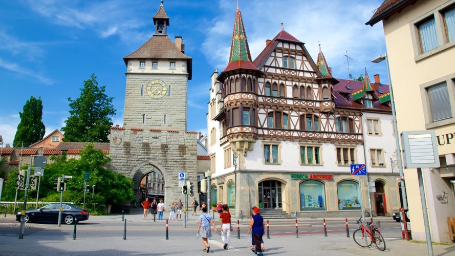 View of the Schnetztor gate ad a traditional style ancient house Friedichshafen,Germany.