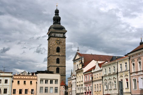 Photo of aerial view of Black Tower in Ceske Budejovice, Southern Bohemia, Czech Republic.