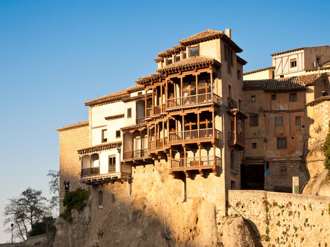 View of the famous hanging houses of Cuenca, Spain, UNESCO world heritage city