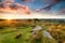 Stunning sunset over Dartmoor from Combestone Tor near Hexworthy.