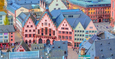 Aerial view on Marienplatz town hall and Frauenkirche in Munich, Germany.