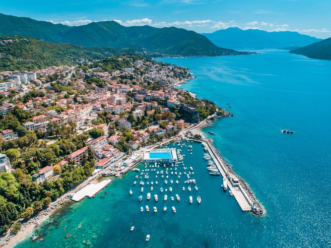 Photo of Herceg Novi, aerial view on city and it's beaches, Montenegro.