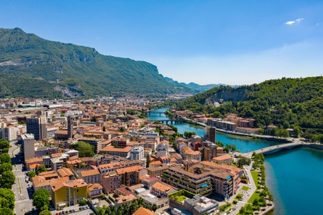 Aerial view of the city of Lecco, Italy