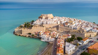 Photo of aerial view of the city Benicarlo on a sunny summer day, Spain.