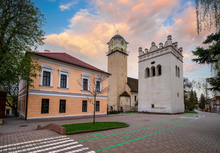 Gothic Church of St Giles (Kostol svateho Egidia) and Renaissance bell tower in the center of Poprad, Slovakia. Popular travel destination