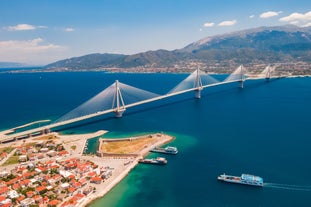 Photo of aerial view of the beautiful beach of Agios Nikitas in Lefkada island, Greece.