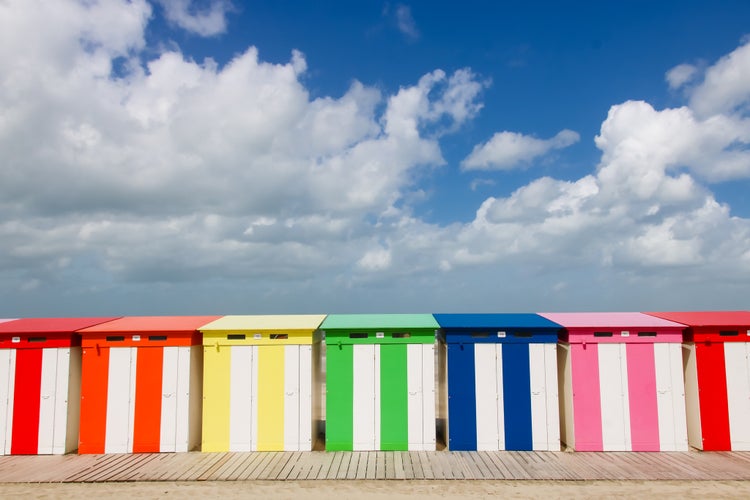 Photo of Colorful beach huts along the North Sea at Malo Les Bains in Northern France .