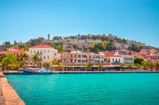 Photo of a small island with a fortress at the coast of Nafplio ,Greece.