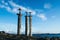 Photo of three large swords Sverd i Fjell stand on the hill as a memory to the Battle of Hafrsfjord in year 872 in Stavanger, Norway.