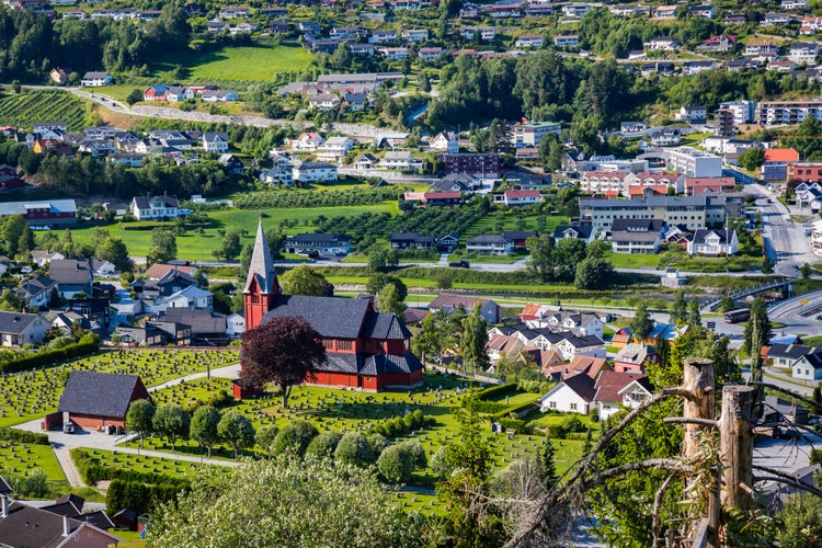 photo of view of The view of small Norway city Sogndal.