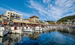 Photo of the famous orange tram runs from Soller to Port de Soller, Mallorca, Spain.