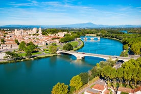 Photo of aerial view of Triumphal Arch or Arc de Triomphe in Montpellier city in France.