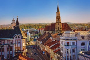 Photo of the Small Square piata mica, the second fortified square in the medieval Upper town of Sibiu city, Romania.