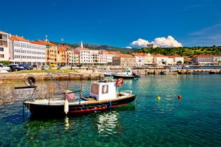 Photo of aerial view of town of Senj and Nehaj fortress , Adriatic sea, Primorje region of Croatia.