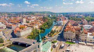 Photo of aerial view of the old Timisoara city center, Romania.