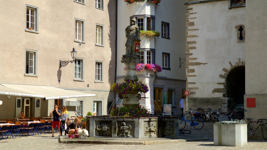 Chur, Switzerland - Chur city center with colorful buildings and a fountain