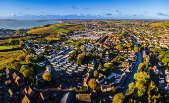 Photo of aerial view of Lancaster, a city on river Lune in northwest England, UK.