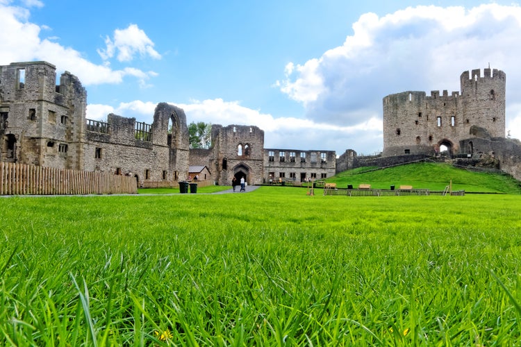 Photo of Dudley Castle with a tower and defensive walls, UK.