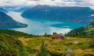 Photo of panoramic aerial view on Andalsnes City, Norway.