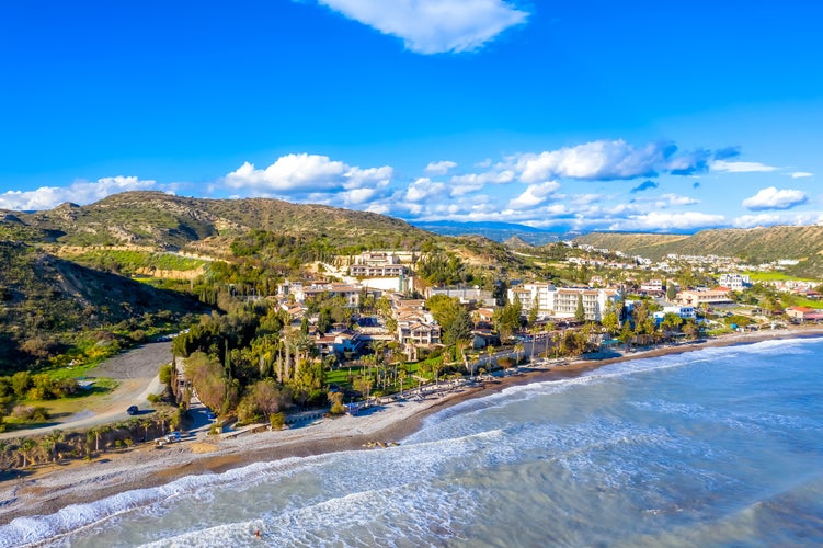 View of beach and hotels of Pissouri. Limassol District, Cyprus