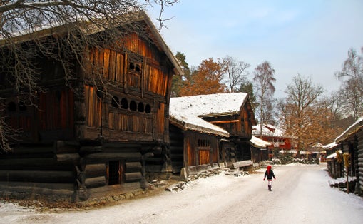 Photo of Traditional Norwegian House in the Norwegian Museum of Cultural History, Oslo, Norway.