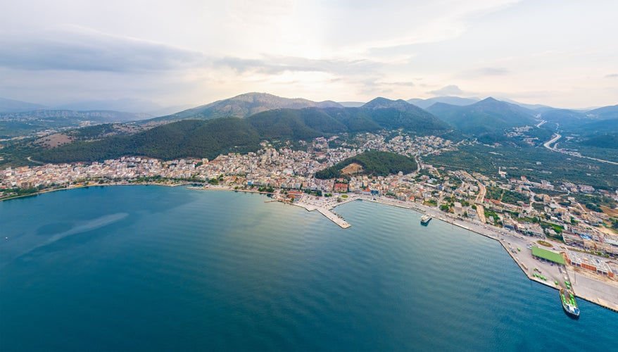 photo of aerial view of Igoumenitsa, Greece. Igoumenitsa is a coastal small town in northwestern Greece.