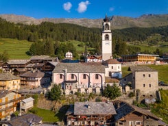 photo of aerial view of Ayas is a commune in the Aosta Valley region of northwestern Italy.