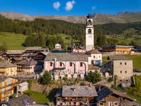 photo of aerial view of Ayas is a commune in the Aosta Valley region of northwestern Italy.