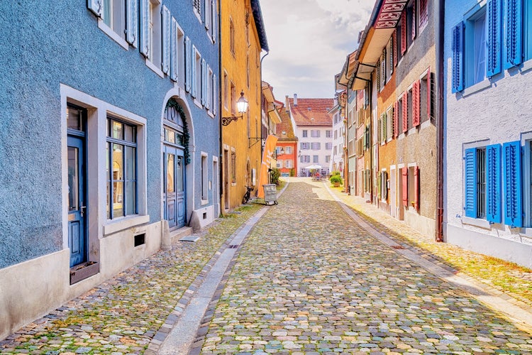 Photo of Historic cobblestone street in the old town of Baden, Aargau, Switzerland.