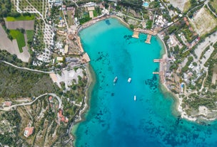 Photo of aerial view of Oludeniz Bay view in Fethiye Town, Turkey.