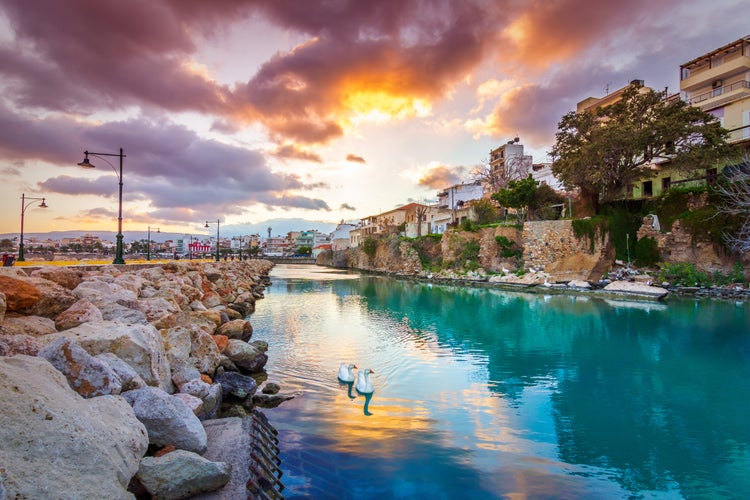 Photo of port of Sitia, Crete, Greece at sunset.