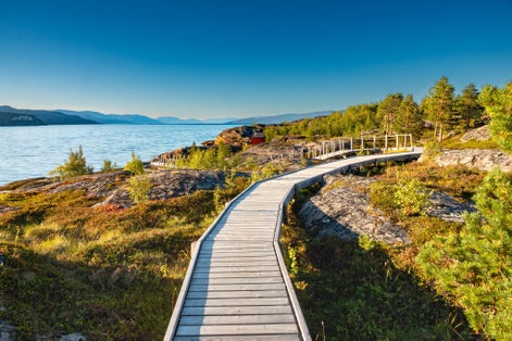 Altafjord panorama, the location of the prehistoric rock carvings, Alta, Troms og Finnmark, Norway.