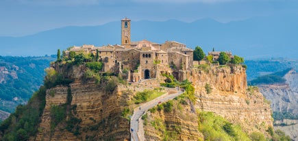 Aerial panoramic cityscape of Rome, Italy, Europe. Roma is the capital of Italy. Cityscape of Rome in summer. Rome roofs view with ancient architecture in Italy. 