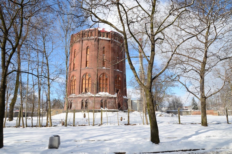 Old water tower in winter Gliwice, Poland