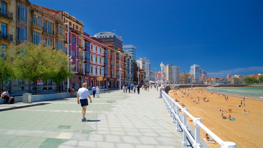 GIJON, SPAIN -Gijon embankment promenade. Gijon is the largest city of Asturias in Spain.