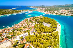 Photo of Rogoznica turquoise bay and Dragon Eye lake aerial view, Dalmatia region of Croatia.