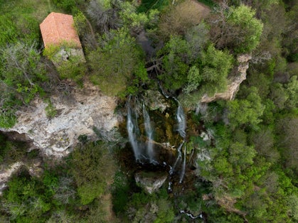 photo of  view of Kyustendil, Bulgaria 2022. Polska Skakavitsa Waterfall in the Zemen Mountain 50 meters high with drone.,Polska Skakavitsa bulgaria.