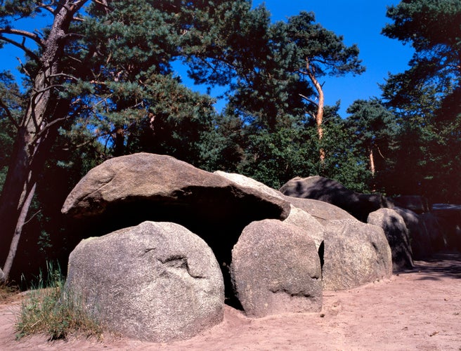 photo of view of Prehistoric dolmen in Emmen, The Netherlands. A grave of about 5400 years old, build around 3400 BC