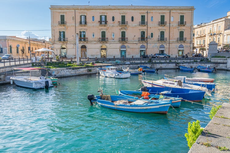 Ortigia harbour in  Syracuse Sicily,  Italy.