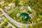 Aerial view of the Trauttmansdorff Castle Gardens, a botanical gardens located in Merano city in north Italy