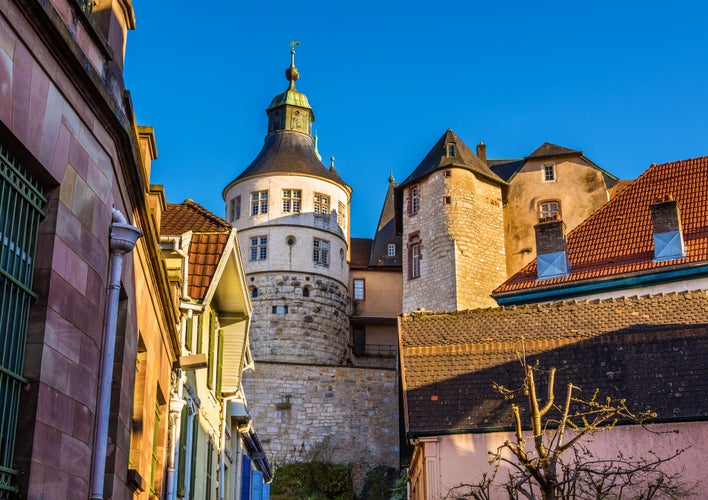 Photo of Chateau de Montbeliard as seen from a street ,France.