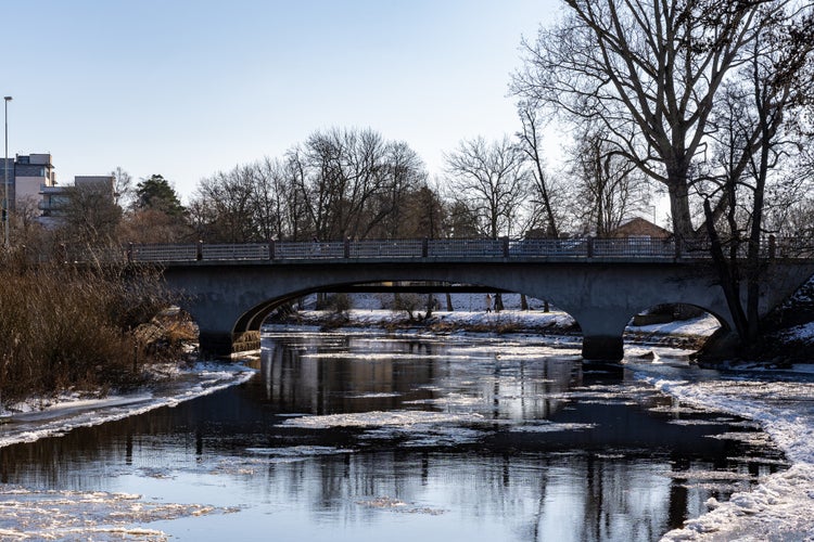 photo of view of View over Ronne river in the heart of Angelholm on the Swedish west coast during winter.